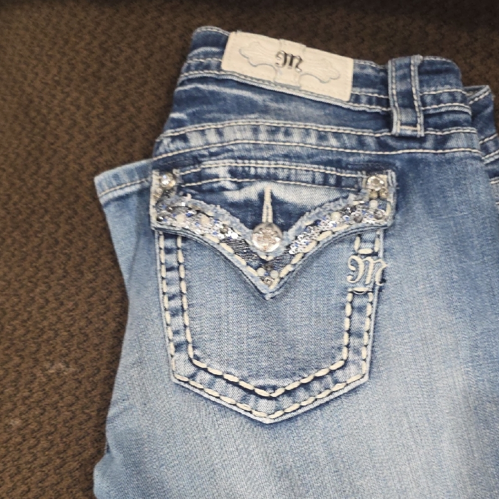 Miss Me Light Blue Skinny Jeans with Embellished Pockets